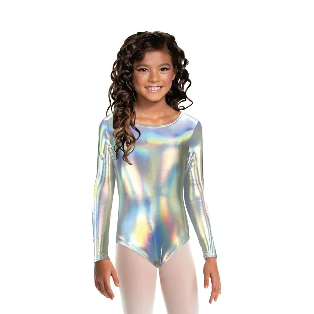 Kids Leotard  Iridescent Silver Halloween Costumes Cosplay Size Medium (7/8)